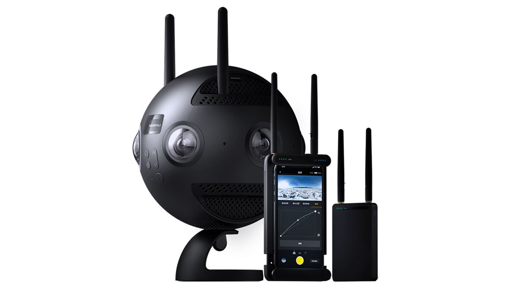Insta360 Pro 2 camera with wireless monitoring equipment