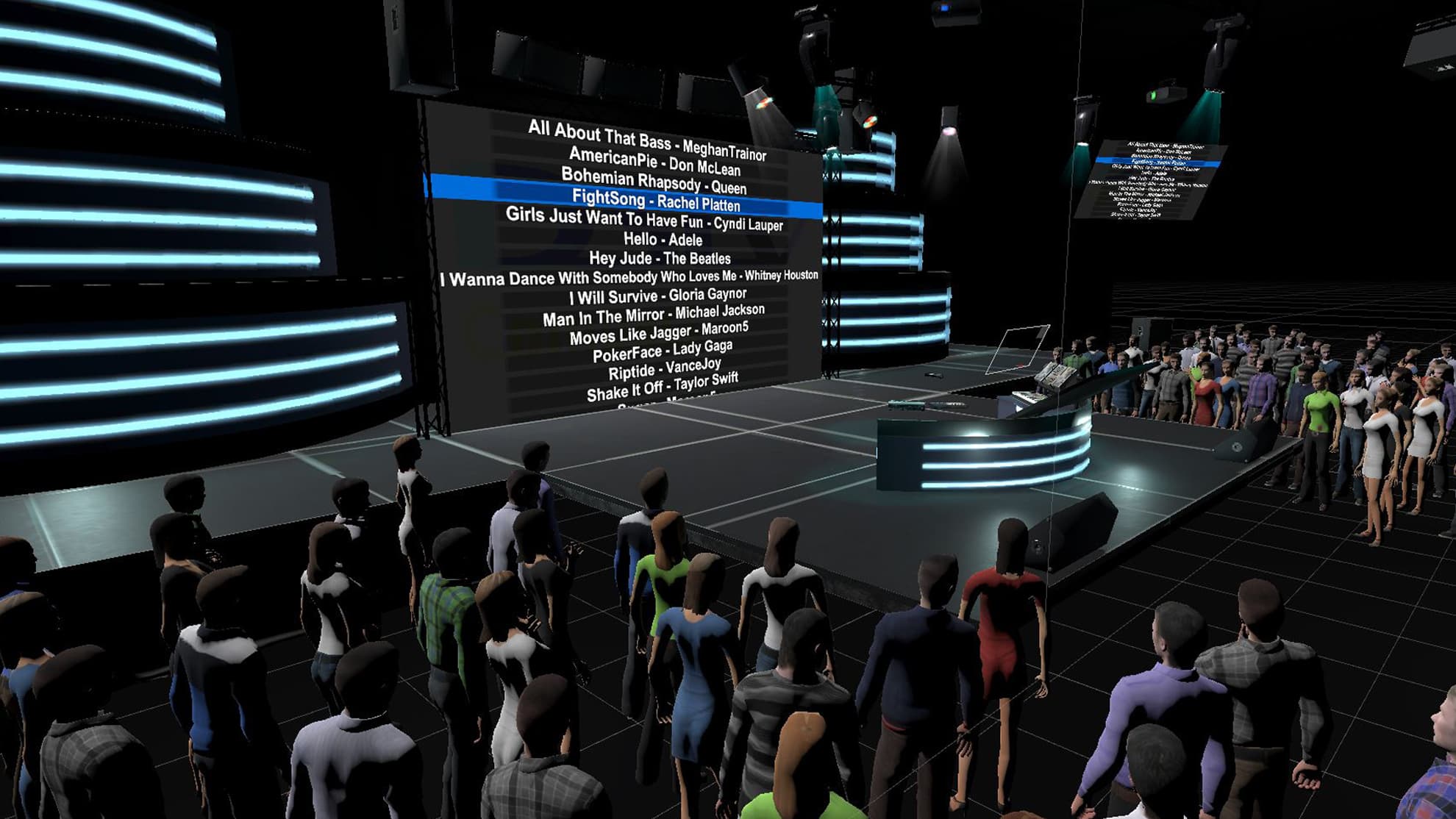 A scene from a custom karaoke virtual reality game