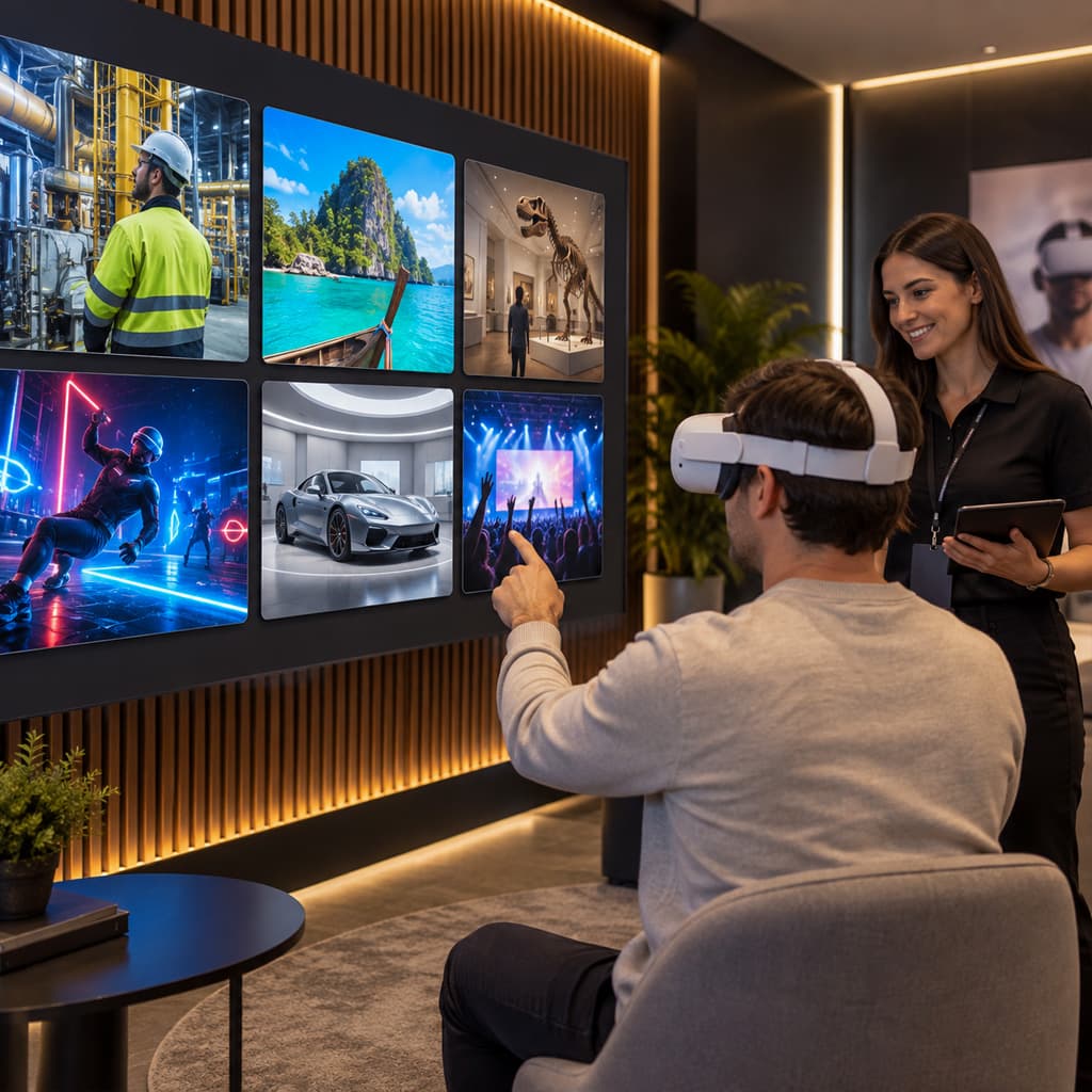 Illustration of different games and environments for virtual reality events