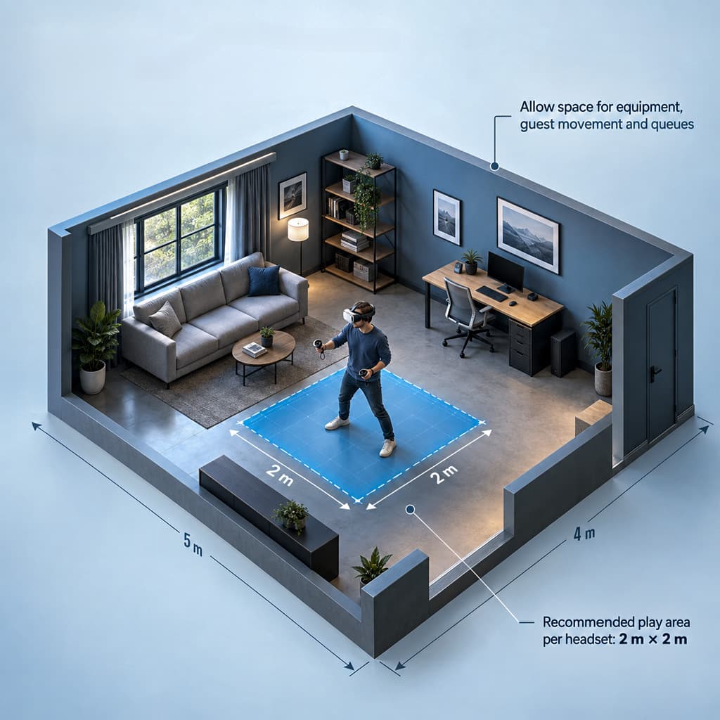 Illustration of a room arranged for a virtual reality experience